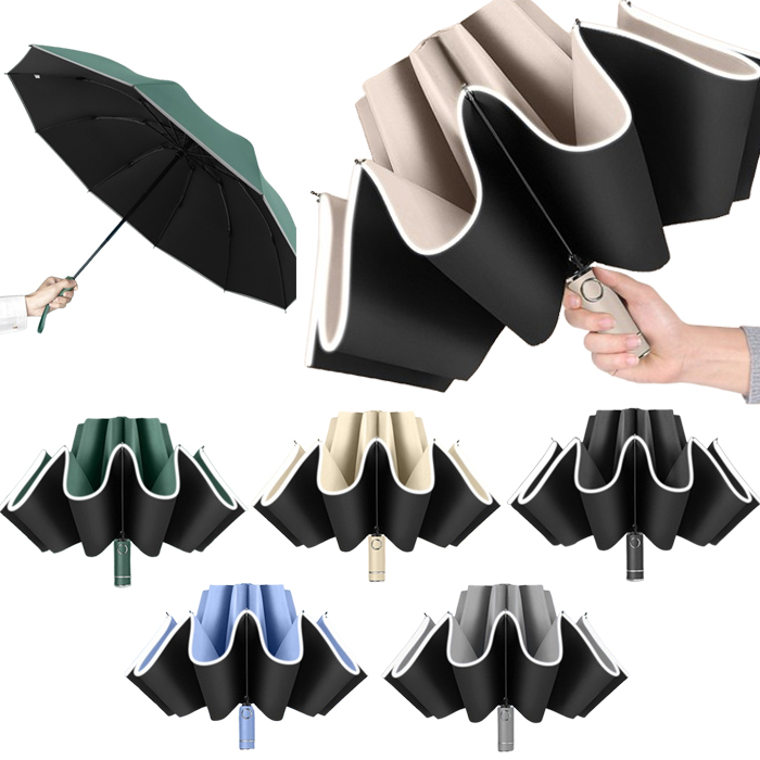 거꾸로 3단 자동 우산 튼튼한 10K 자외선차단 양우산 대형 야간빛반사 장우산 OUB-AB10K