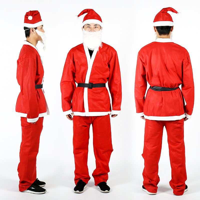 OMT 크리스마스 남성용 산타복 상의+하의+모자+수염+벨트 풀세트 OCR-CL91M 파티용품 코스튬